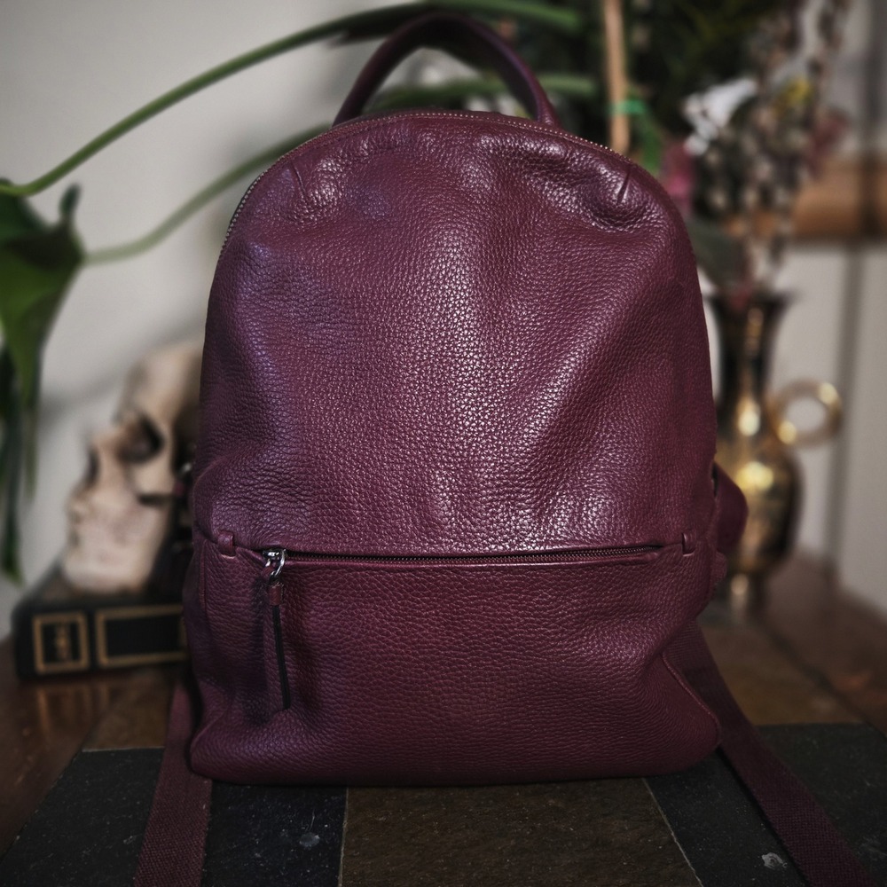 Ecco Backpack Purple Pebbled Leather Bag Rucksack Burgundy Minimalist Everyday